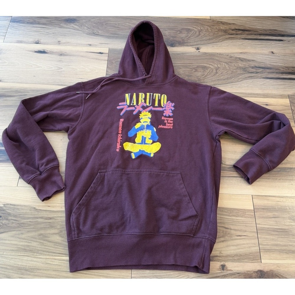 Naruto Hoodie Mens S Maroon Anime Graphic Ramen Ichiraku Pullover
